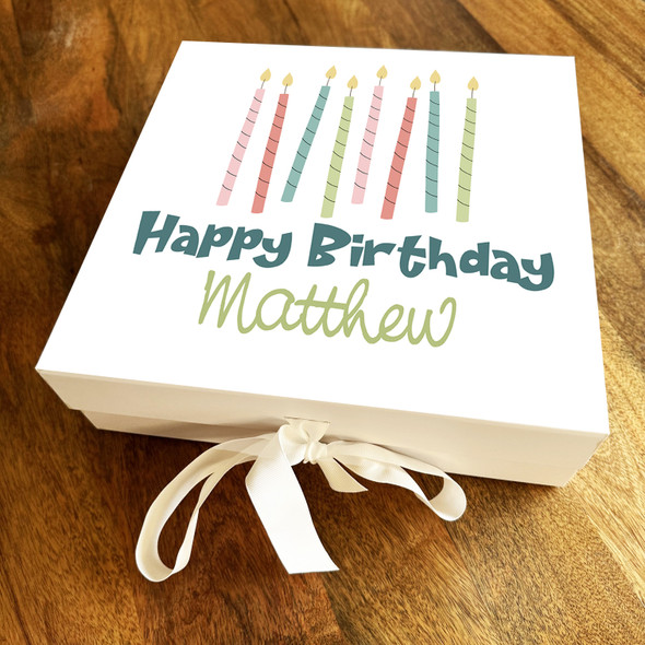 Square Pastel Colourful Candles Happy Birthday Personalised Hamper Gift Box