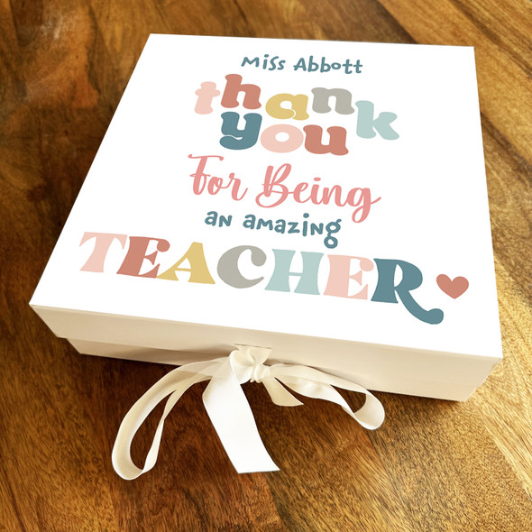 Square Pastel Thank You Amazing Teacher School Leavers Personalised Gift Box