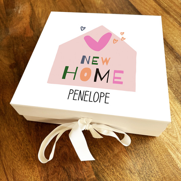 Square Pink House Hearts Happy New Home Personalised Hamper Gift Box