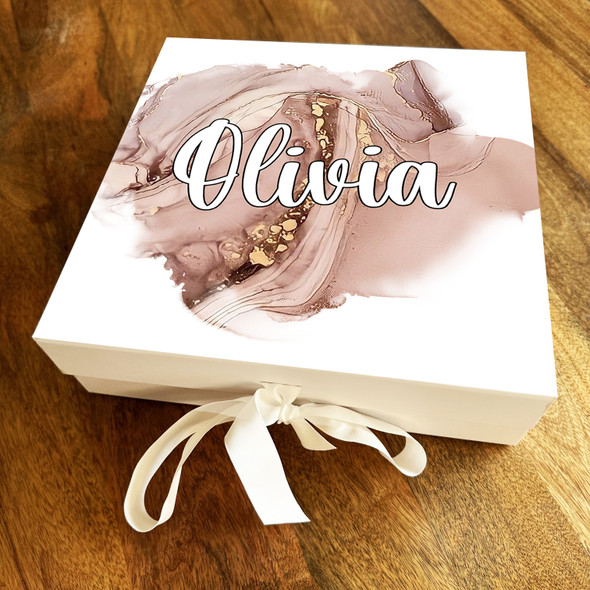 Square Pink Watercolour Gold Foil Marble Birthday Personalised Hamper Gift Box