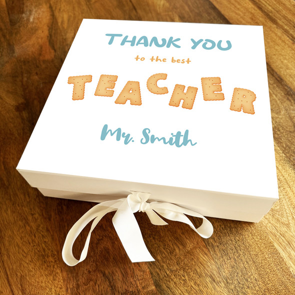 Square Cookie Font Thank You Teacher School Leavers Personalised Hamper Gift Box