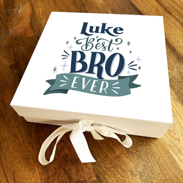 Square Blue & Teal Banner & Stars Best Bro Ever Personalised Hamper Gift Box