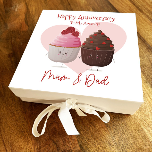 Square Cute Couple Cupcakes Wedding Anniversary Personalised Hamper Gift Box