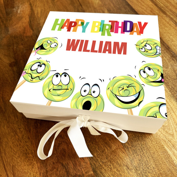 Square Funny Bright Lollipop Characters Birthday Personalised Hamper Gift Box