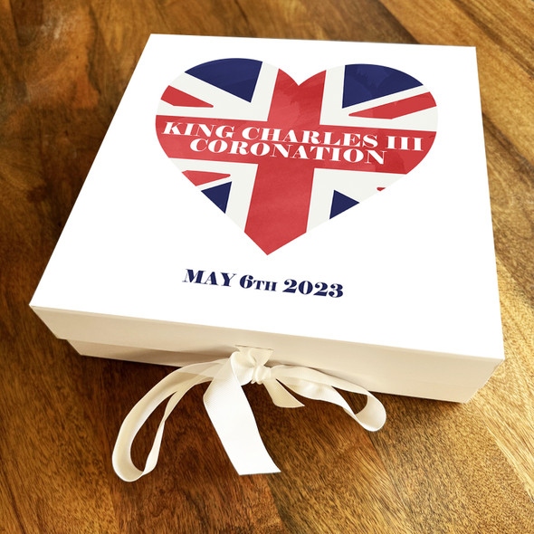 Square Union Jack Heart Royal King Charles III Coronation Personalised Gift Box