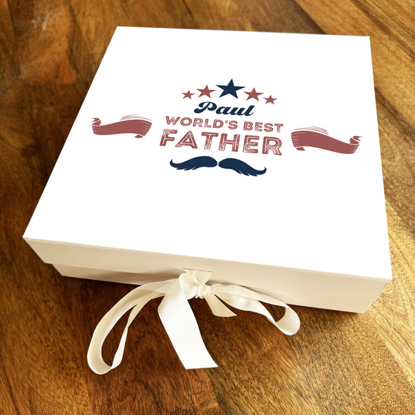 Square Vintage Star Banner & Moustache World's Best Father Personalised Gift Box