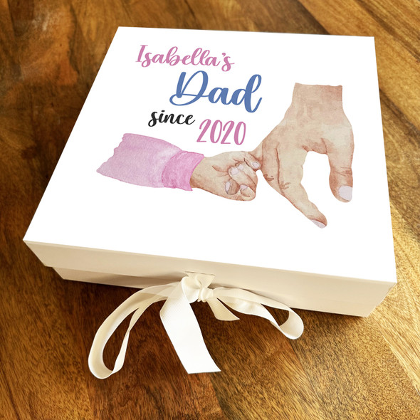 Square Baby Girl Dad Since Holding Hands Light Skin Personalised Gift Box