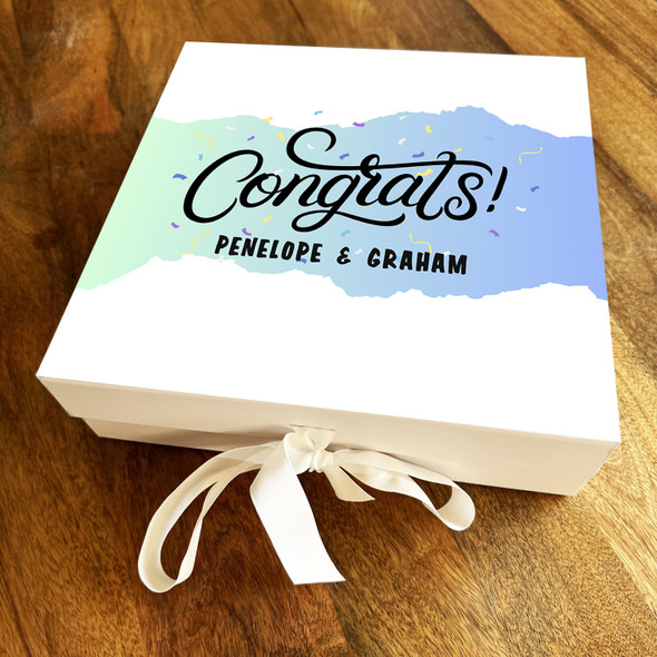 Square Blue Green Brush Confetti Congratulations Personalised Hamper Gift Box