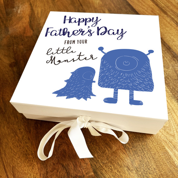 Square Blue Father's Day Little Monsters Doodle Dad Personalised Hamper Gift Box