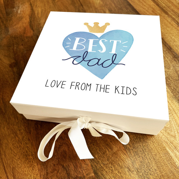 Square Blue Watercolour Father's Day Heart Crown Best Dad Personalised Gift Box