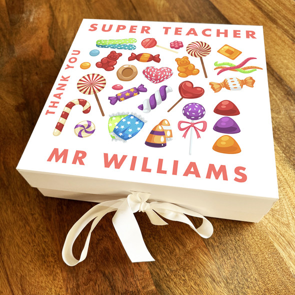 Square Bright Thank You Super Teacher School Leavers Personalised Gift Box