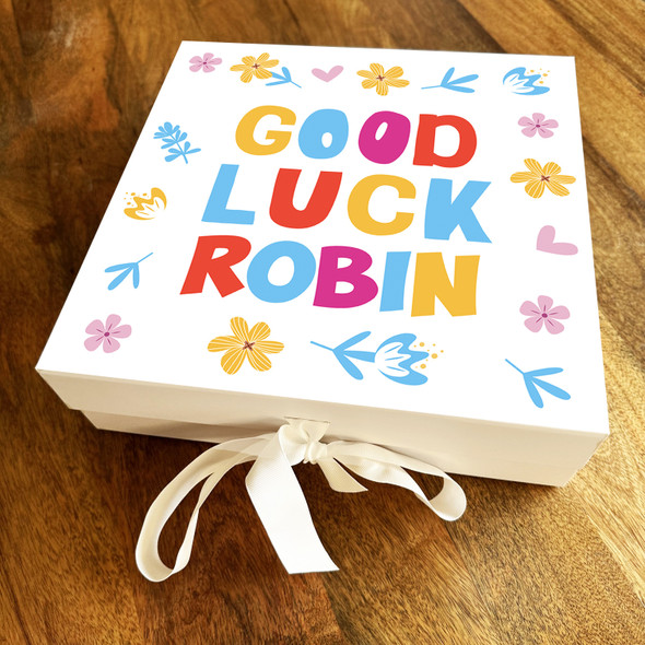 Square Bright Letters & Floral Good Luck Personalised Hamper Gift Box