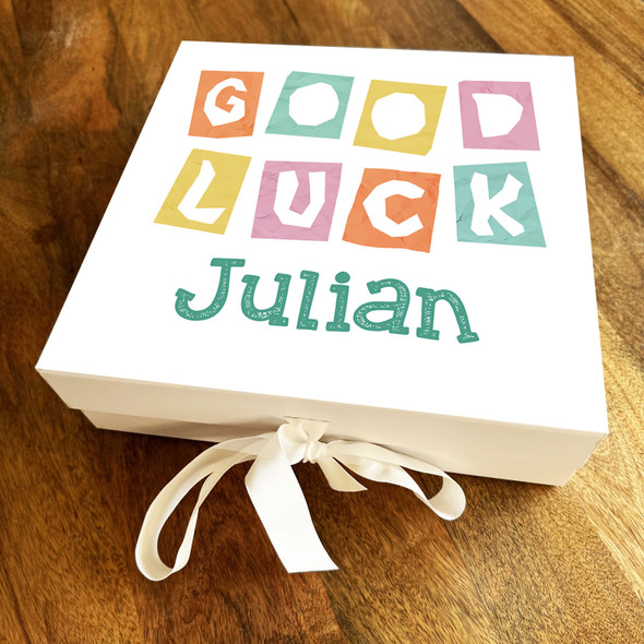 Square Colourful Block Letters Good Luck Personalised Hamper Gift Box