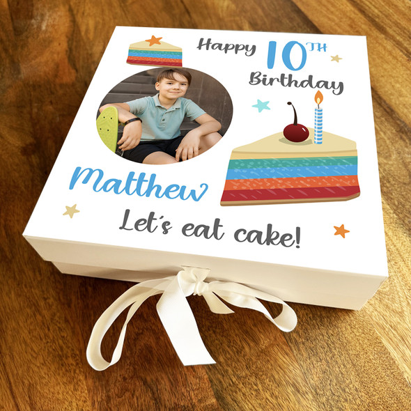 Square Happy Birthday Boy Photo Stars Rainbow Cake Personalised Hamper Gift Box