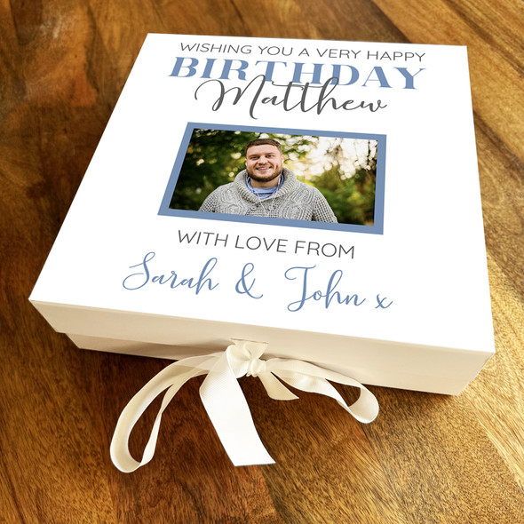 Square Happy Birthday Photo Blue Elegant Frame Personalised Hamper Gift Box