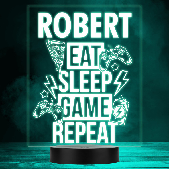 Eat Sleep Game Repeat Gaming Controllers Pizza Personalised Gift RGB Night Light