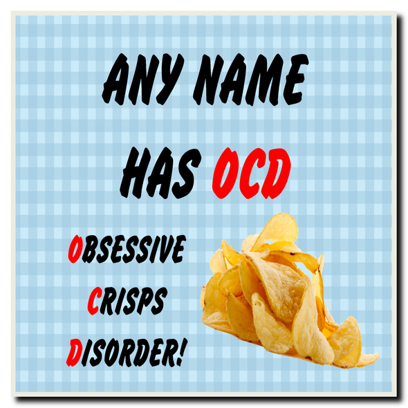 Funny Obsessive Disorder Crisps Blue Personalised Drinks Mat Coaster