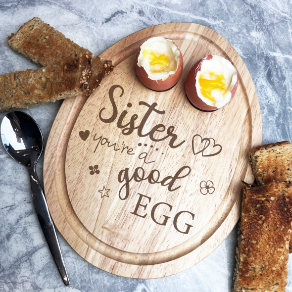 Boiled Eggs & Toast Sister Good Egg Personalised Gift Breakfast Serving Board