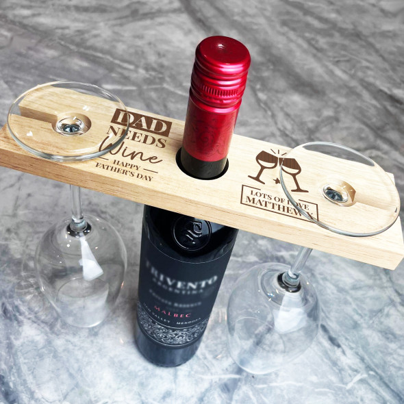 Dad Happy Father's Day Personalised Gift 2 Wine Glass & Bottle Holder