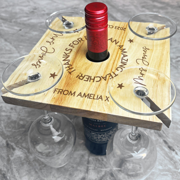 Thanks For Being An Amazing Teacher Personalised 4 Wine Glass & Bottle Holder