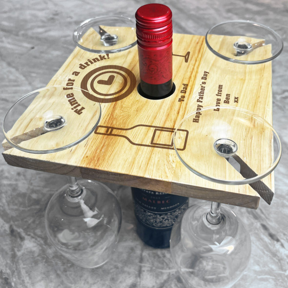 Time Drink Clock Beer Dad Father's Day Personalised 4 Wine Glass & Bottle Holder