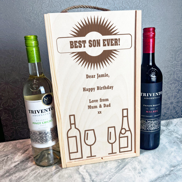 Ever Wine & Champagne Glasses Son Birthday Personalised Two Bottle Wine Gift Box