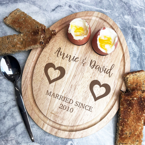 Two Hearts Couple Names Wedding Anniversary Personalised Egg Breakfast Board