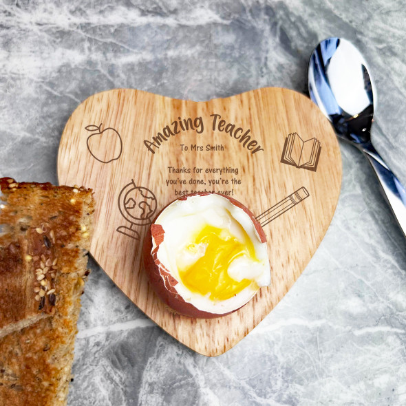 Apple Thanks Amazing Teacher Personalised Heart Breakfast Egg Holder Board