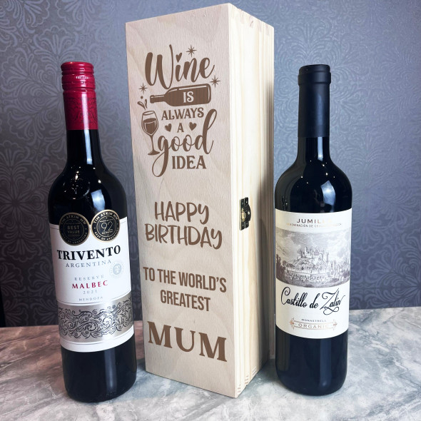 Wine Good Idea Birthday World's Greatest Mum Personalised 1 Wine Bottle Gift Box