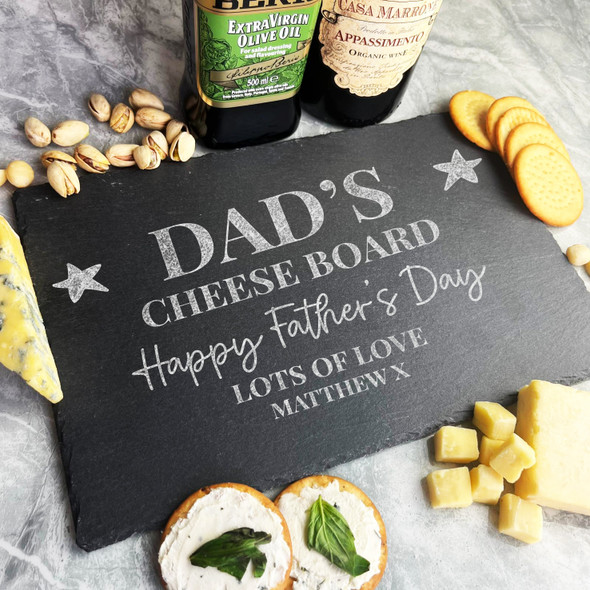 Dad's Happy Father's Day Personalised Rectangle Slate Cheese Board