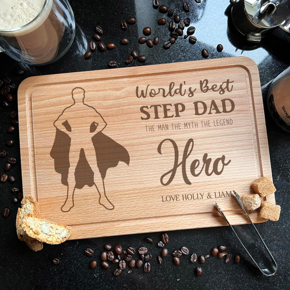 World's Step Dad Birthday Father's Day Personalised Wood Cheese Board