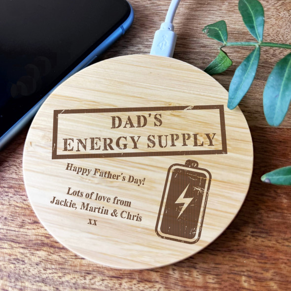 Energy Supply Battery Dad Father's Day Personalised Round Phone Charger Pad