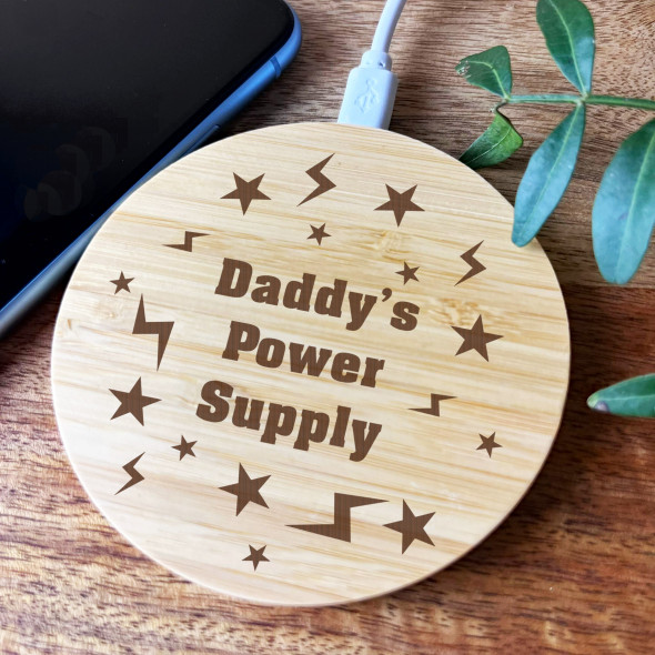 Lightning & Stars Power Supply Daddy Personalised Round Phone Charger Pad