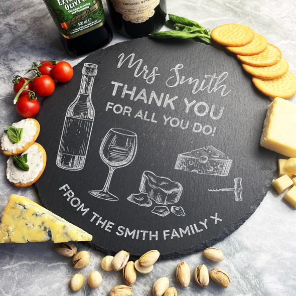 Teacher Thank You Cheese Personalised Round Slate Cheese Board