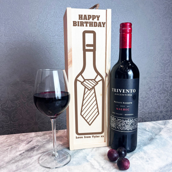 Wine Bottle Tie Stripes Birthday Single Bottle Personalised Wine Gift Box