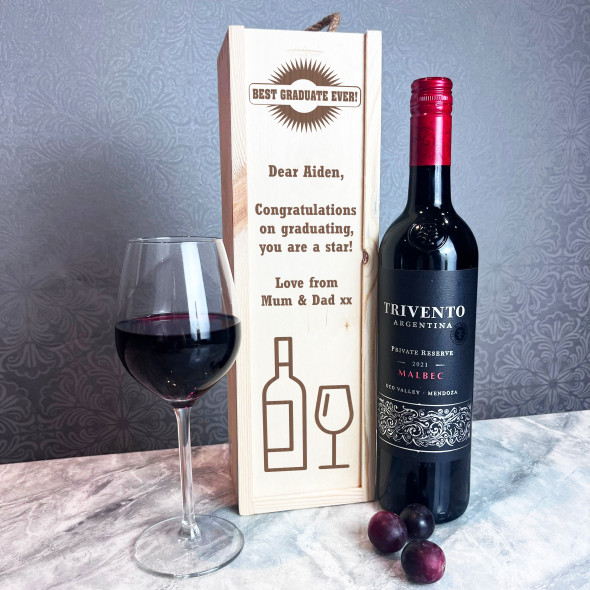 Wine Glass Congratulations On Graduating 1 Bottle Personalised Wine Gift Box