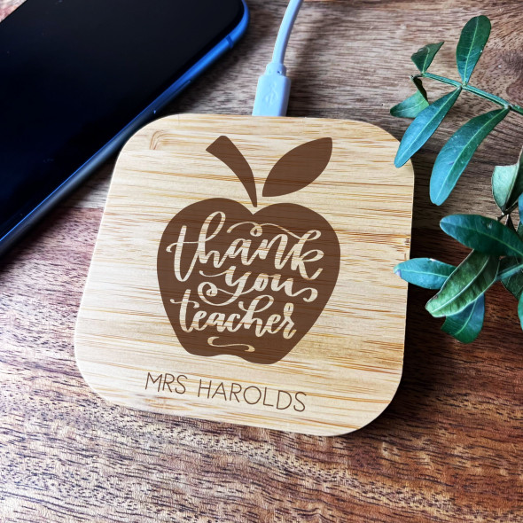 Thank You Teacher Apple Personalised Square Wireless Phone Charger Pad