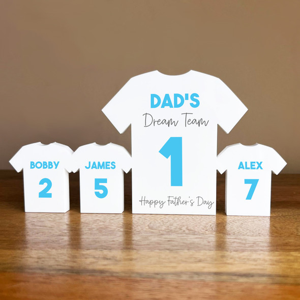 Dad Team Fathers Day Football Light Blue Shirt Family 3 Small Personalised Gift