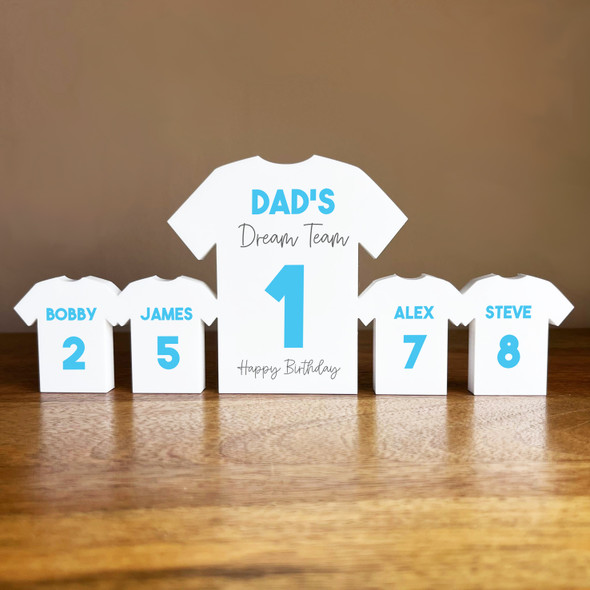 Dad's Team Birthday Football Light Blue Shirt Family 4 Small Personalised Gift