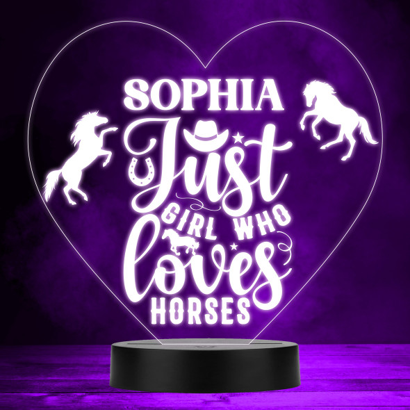 Just A Girl Who Loves Horses Multicolour Personalised Gift LED Lamp Night Light