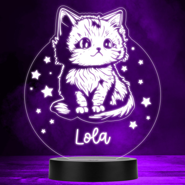 Cute Kitten & Stars Colour Changing Personalised Gift LED Lamp Night Light