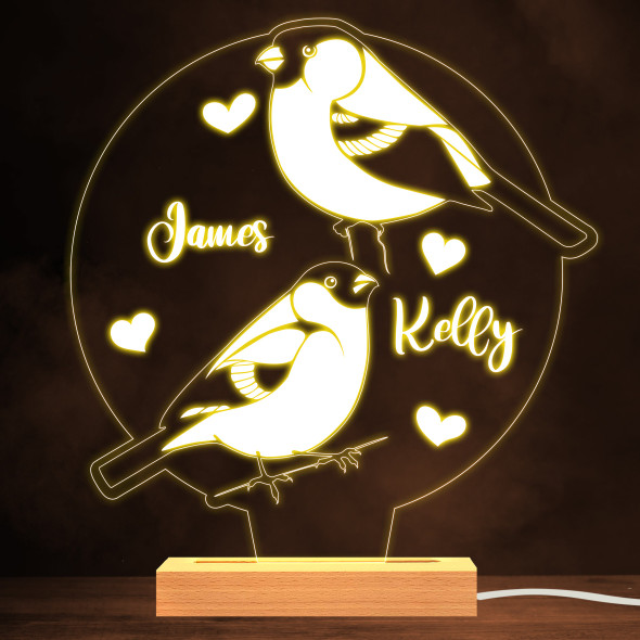 Bullfinch Birds Heart Couple Warm White Lamp Personalised Gift Night Light