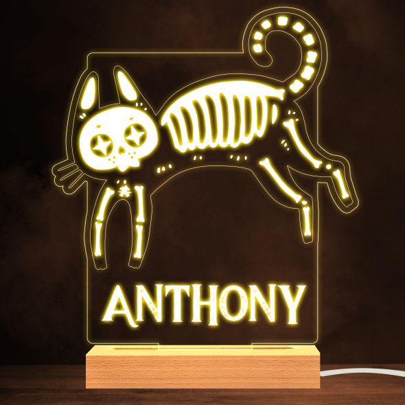 Gothic Skeleton Cat Warm White Lamp Personalised Gift Night Light