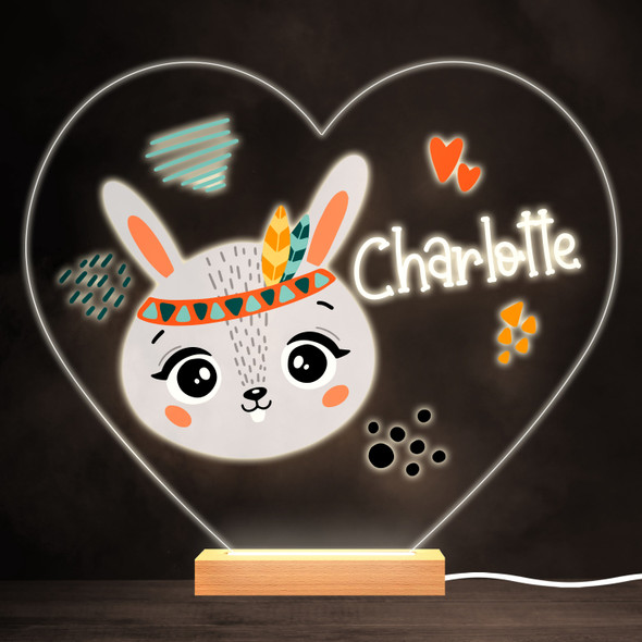 Boho Cute Rabbit Colourful Heart Personalised Gift LED Lamp Night Light