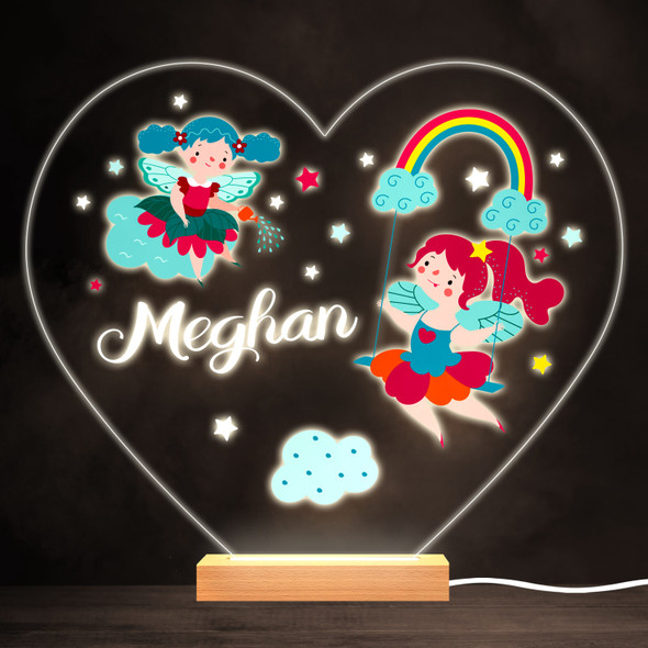 Colourful Rainbow Fairies Colourful Heart Personalised Gift LED Lamp Night Light