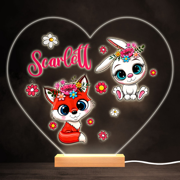 Cute Baby Fox And Bunny Colourful Heart Personalised Gift LED Lamp Night Light