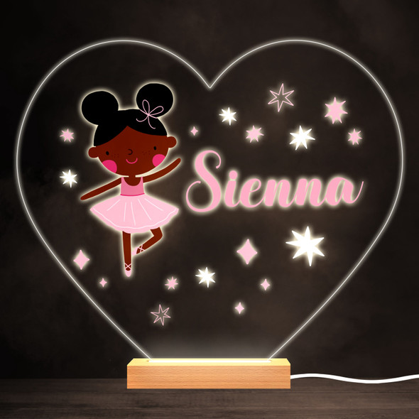 Cute Dark Skin Ballerina Colourful Heart Personalised Gift LED Lamp Night Light