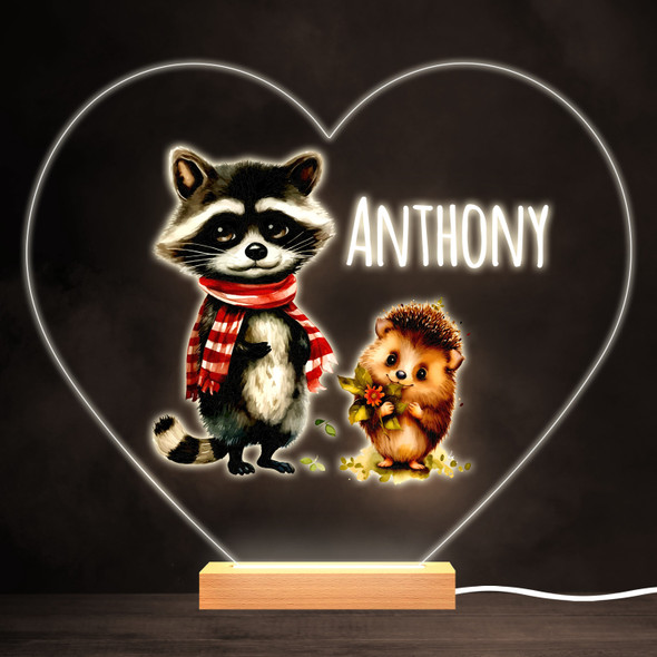 Cute Hedgehog And Raccoon Colourful Heart Personalised Gift LED Lamp Night Light