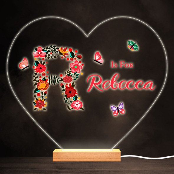 Floral Alphabet Butterflies Letter R Heart Personalised Gift Lamp Night Light
