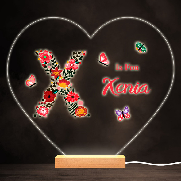 Floral Alphabet Butterflies Letter X Heart Personalised Gift Lamp Night Light